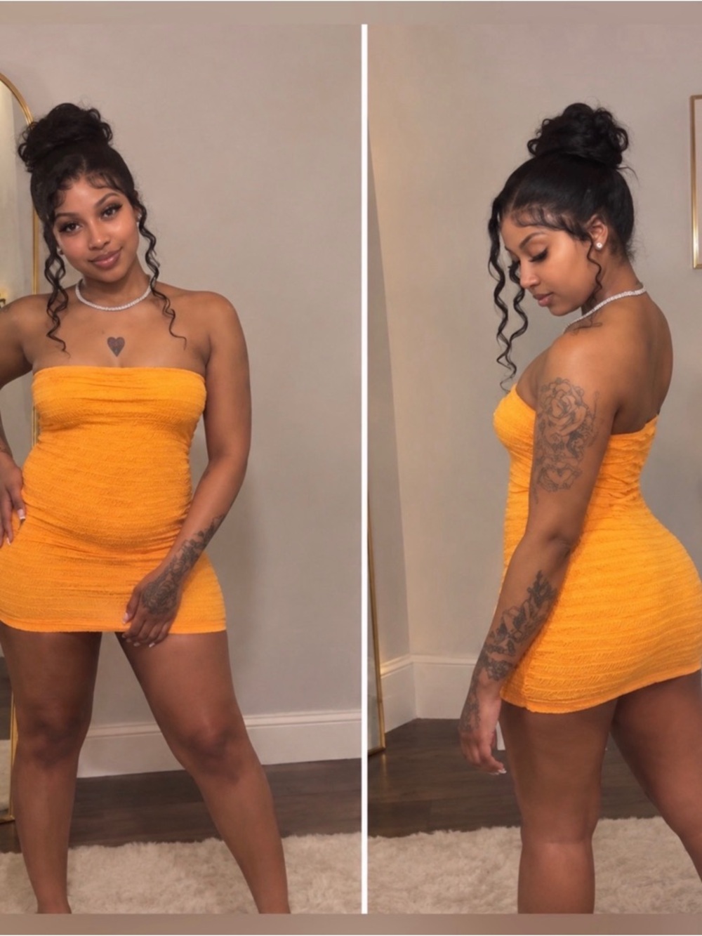 Strapless Orange Bodycon Mini Dress - Women